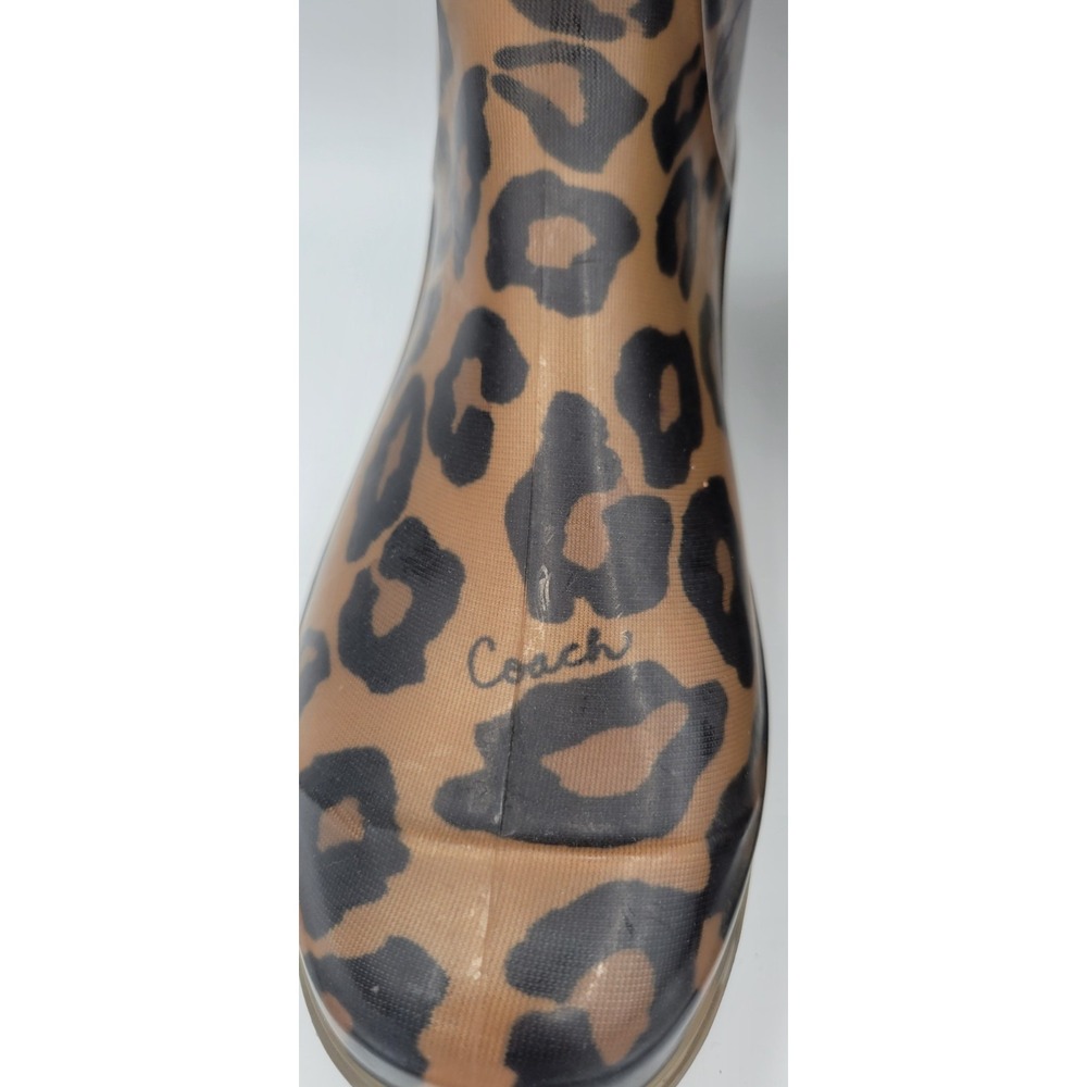 Coach Rain Boots Women 8 Leopard Print Brown Tristee Tall Rubber Lug - Picture 4 of 7